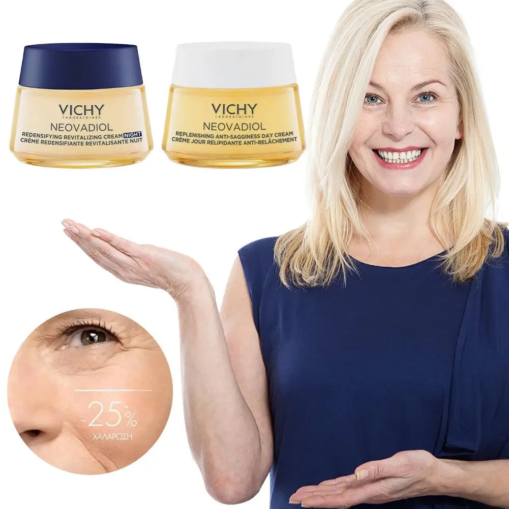 Vichy Collagen Night Cream  Day Cream Dryness Relief Brighten Skin Tone Moisturizes Fades Dark Spots Wrinkles Improves Skin Car