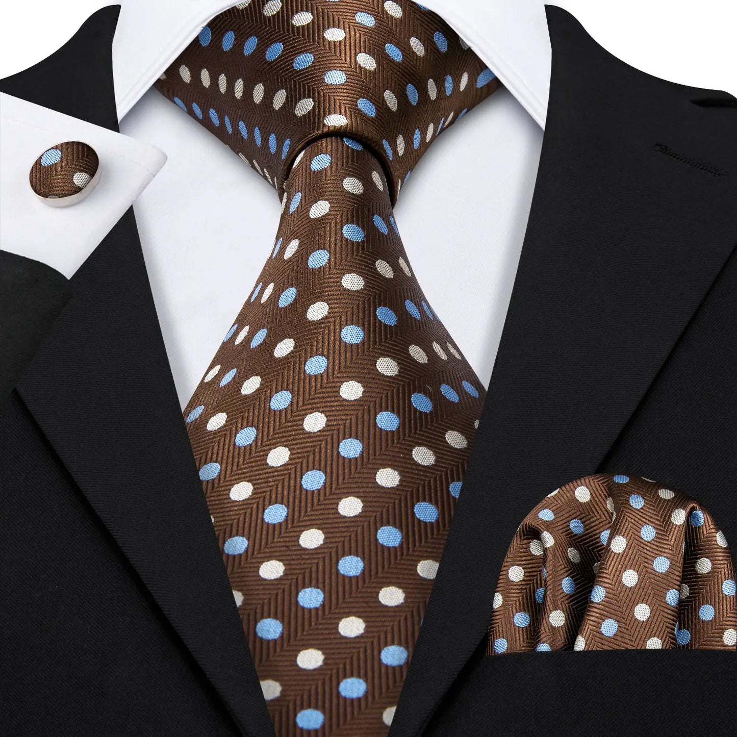 Barry.Wang Orange Brown Silk Mens Tie Hanky Cufflinks Set Gold Coffee Jacquard Designer Necktie For Male Wedding Business Party