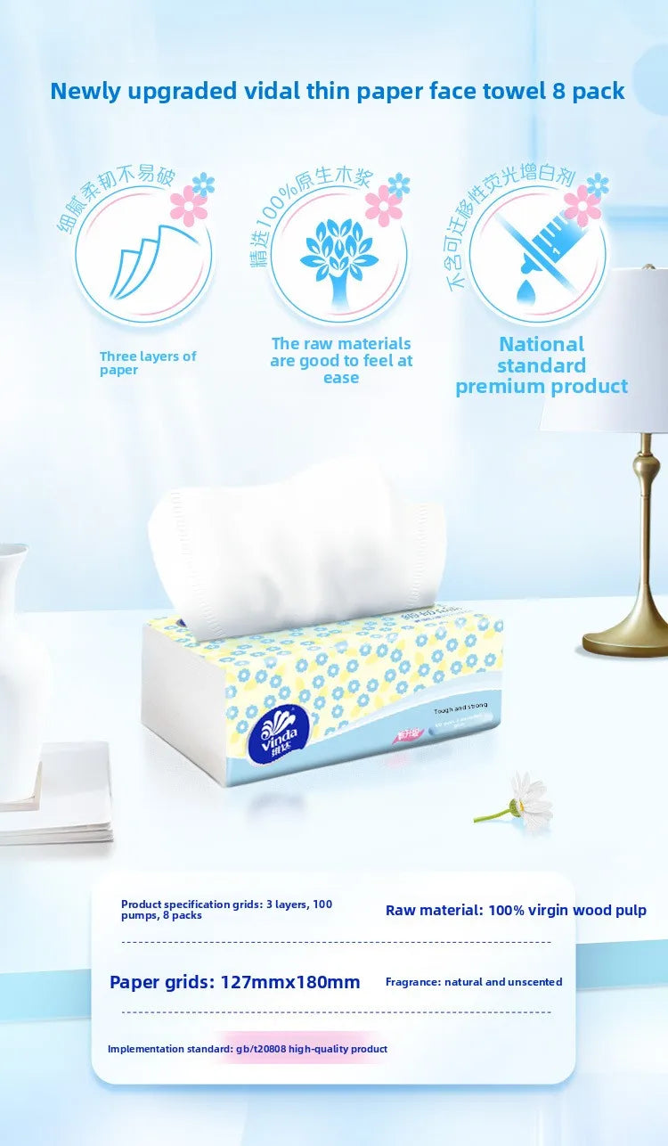 Vinda Fine And Tough Drawing Paper; 3 Layers Of 100 Draw 8 Packs Of Napkins; Toilet Paper Pull-out Tissue Affordable Packaging