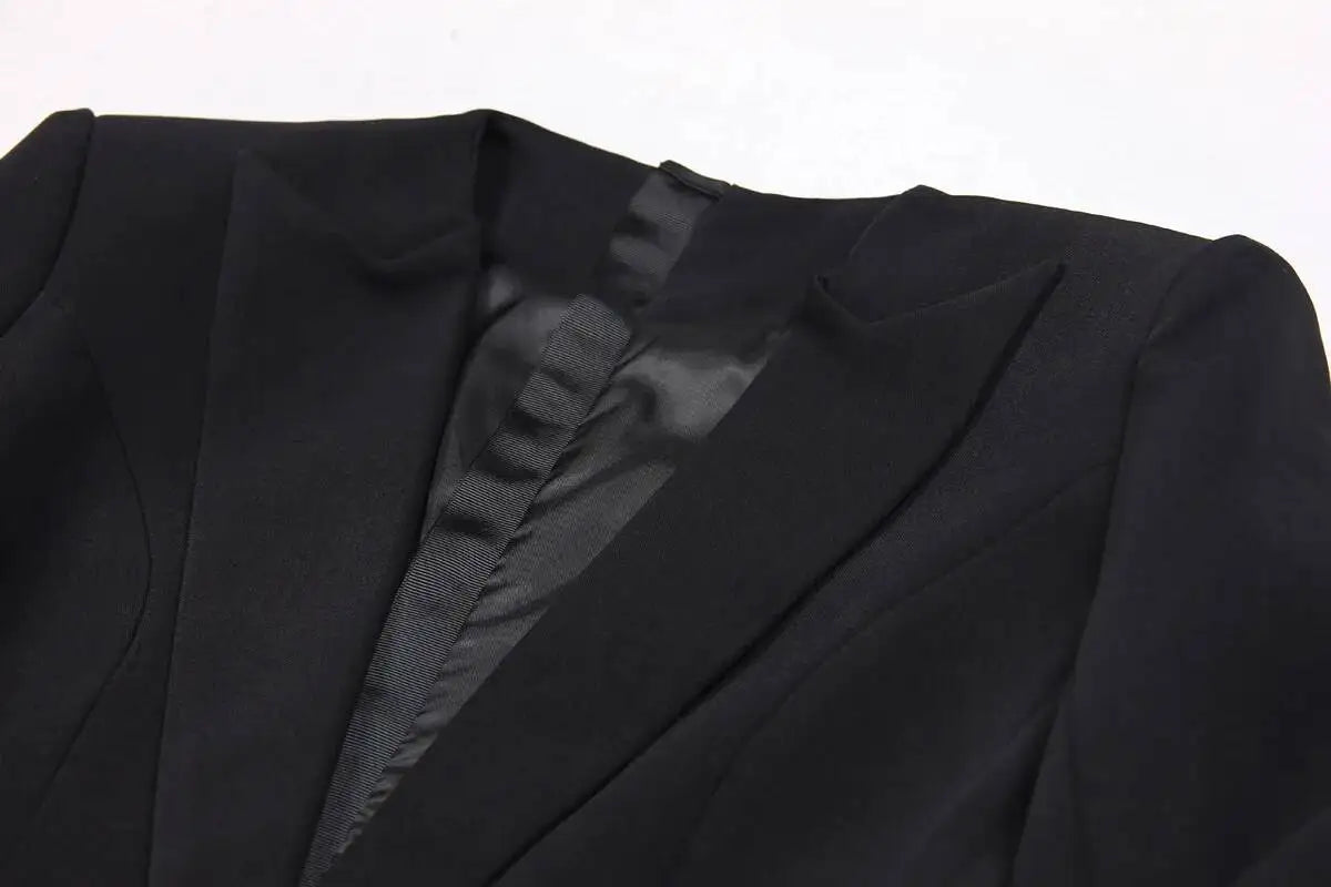 LGRQ 2026 Spring Fashion Women Clothes Notched Collar Full Sleeves Metal Single Button Slim High Waist Blazer Office Lady