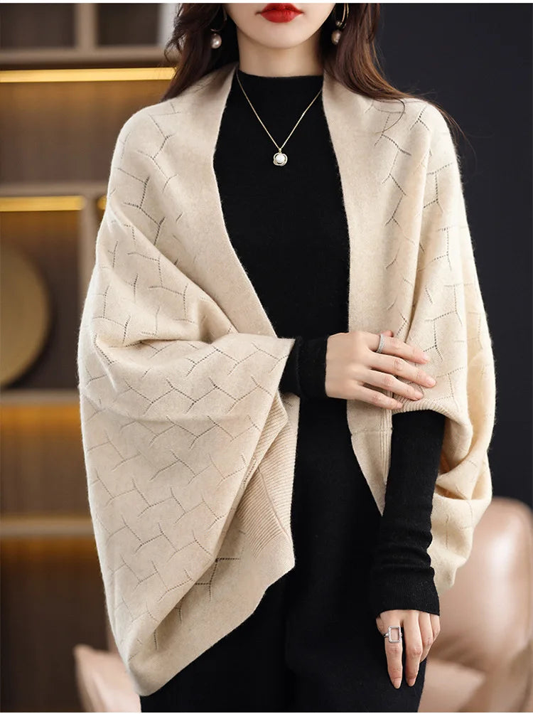 Wool Knitted Shawl Scarf Dual-purpose Autumn and Winter New Solid Color Loose Versatile Exterior Cloak Cardigan
