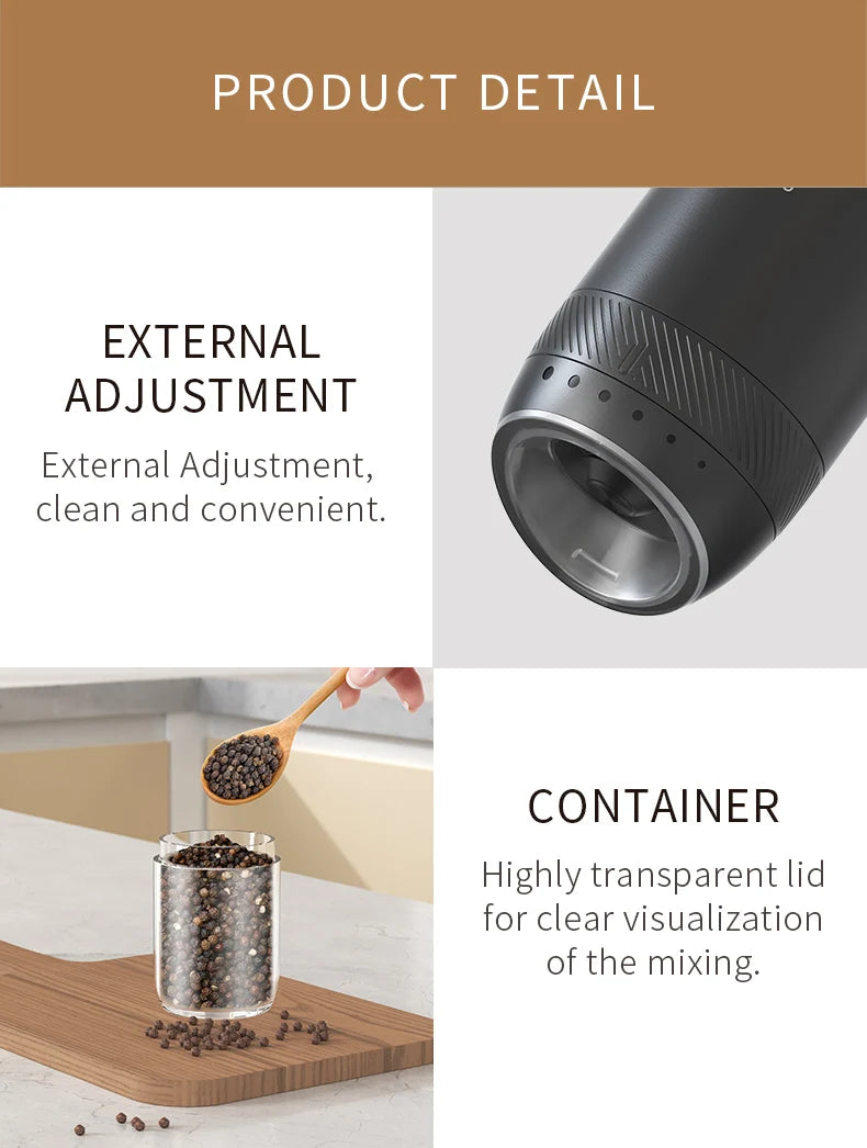 1/2PCS Electric Salt And Pepper Grinder with LED Light Gravity Sensing Adjustable Spice Mills Cordless Automatic Kitchen Gadget