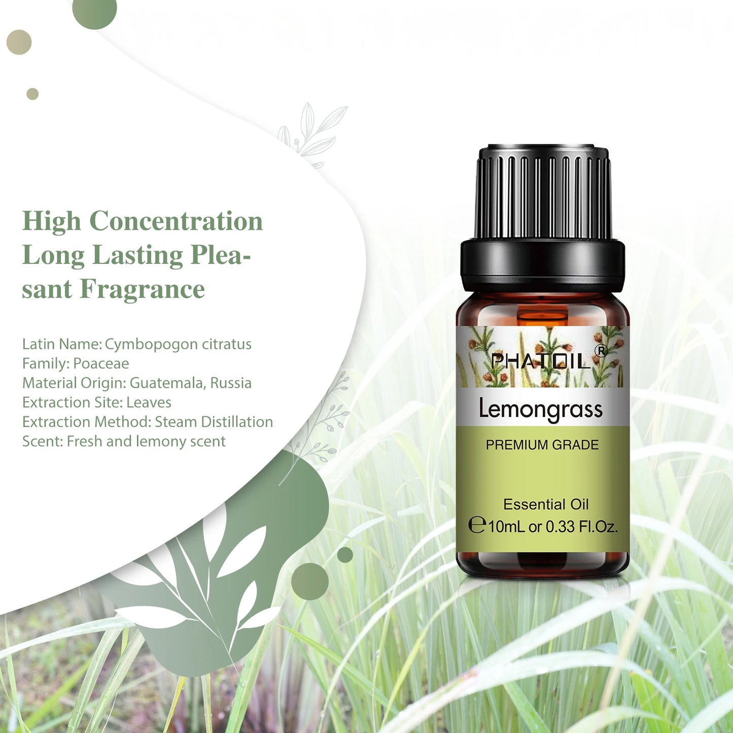 PHATOIL 6pcs Essential Oil Set 10ml Pure Natural Lavender Eucalyptus Peppermint Tea Tree Orange Lemongrass for Diffuser Candles