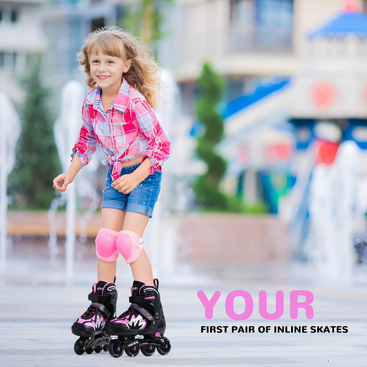 Tomshoo Roller Blades Kids Adjustable Roller Skates w Light-Up Wheels Secure Triple Girls Boys Toddler Smooth Quiet Rollerblades