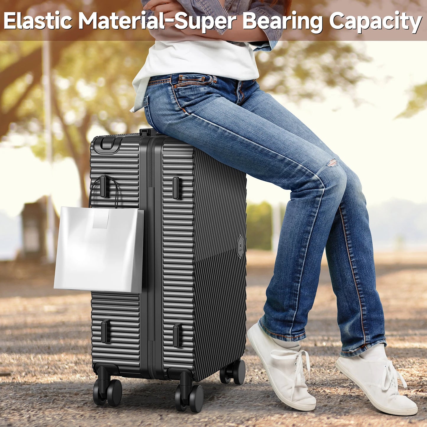 Lightweight 22 Carry on Luggage, Hard Shell Suitcase with 360°Spinner Wheels, Airline Boarded Suitcase & LSA Lock Dual Zippers