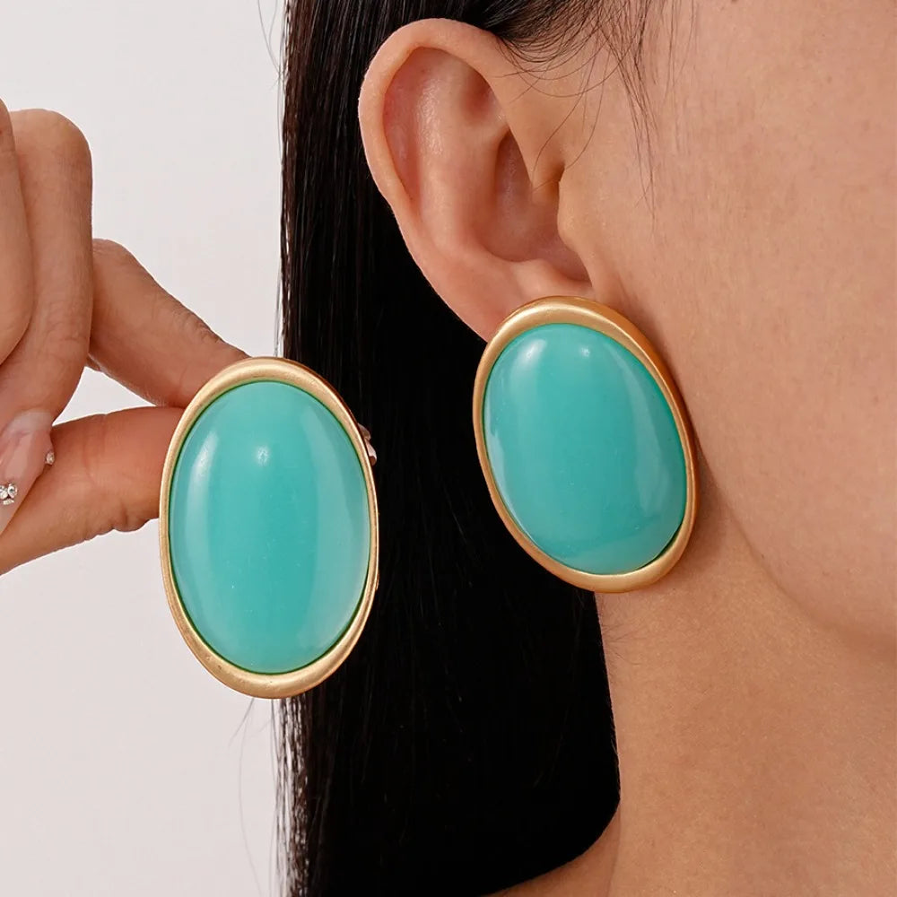Exaggeration Retro Geometric Ellipse Resin Stud Earrings for Women Personality Charm Wedding Bride Party Jewelry No Fade Gift
