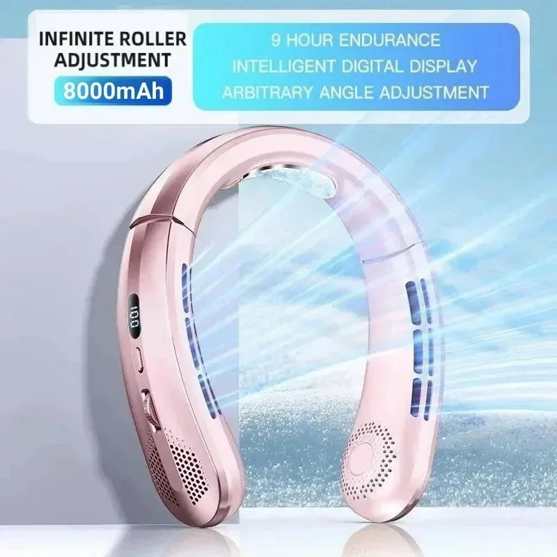 Xiaomi 8000mAh Electric Hanging Neck Fan Portable Bladeless Mini Rechargeable Mute LED Digital Display Air Cooler For Outdoor