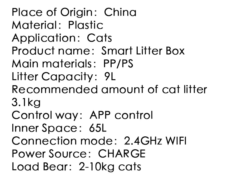 Booteely 65L Automatic Smart Cat Litter Box Self Cleaning Fully Enclosed Cat Litter Box Pet Toilet Litter Tray English versions
