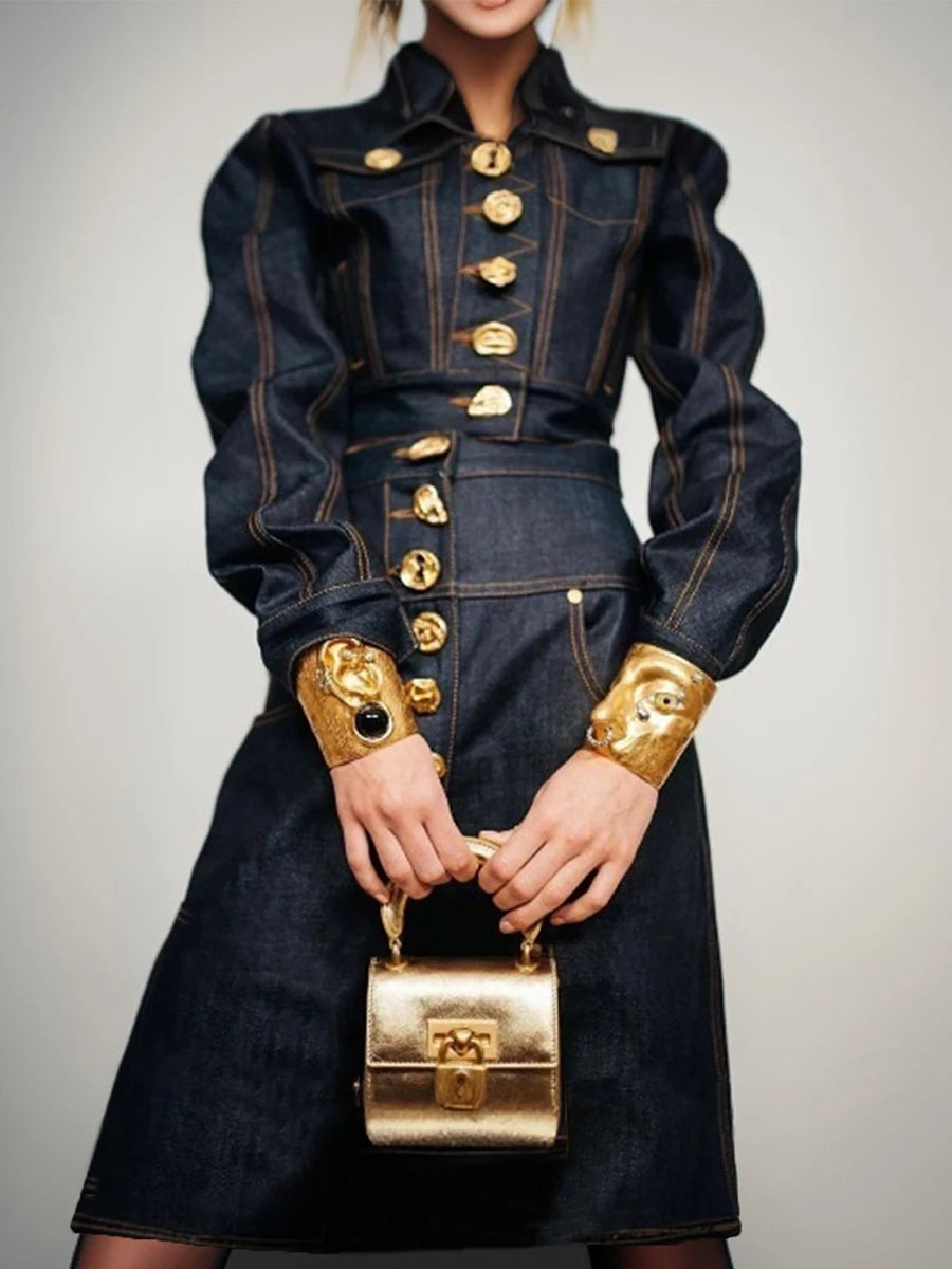 VGH Designer Solid Slimming Denim Skirts For Women High Waist Patchwork Button Spring Temperament Skirt Female Fashion Style New