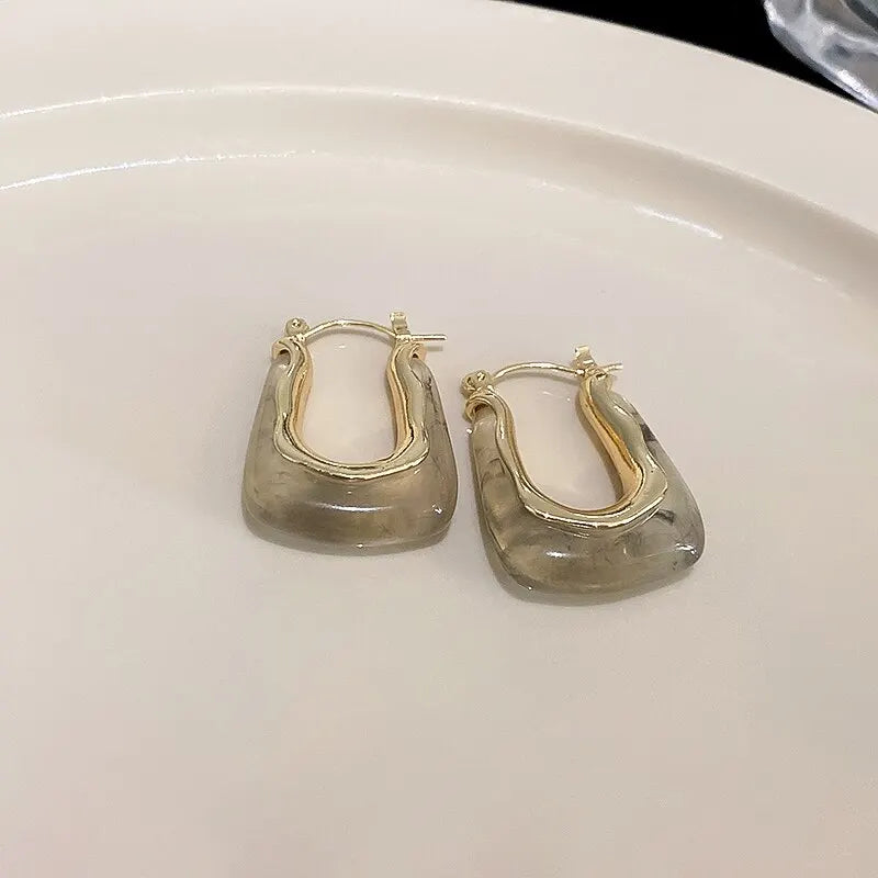 Green Pink Transparent Resin Earrings For Women Girls Geometric Irregular Stud Earrings 2023 New Trendy Ear Jewelry for Party B