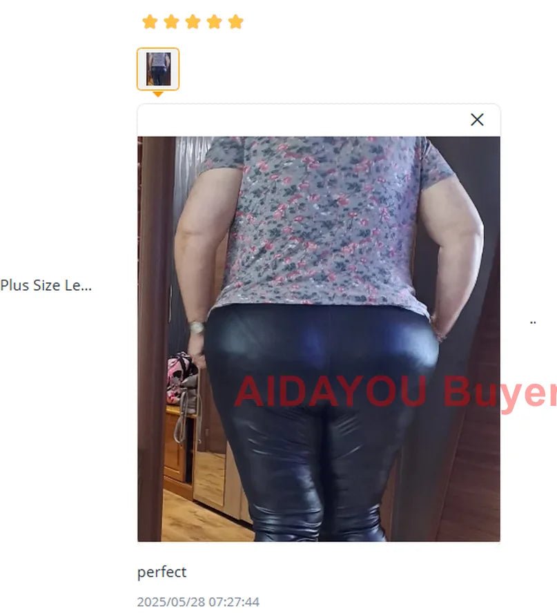 Shiny Plus Size Leggings Black 2X 3X Super Stretch Spandex Clothing PU Leather Pant Tummy Control Oversized Faux Leather Legging