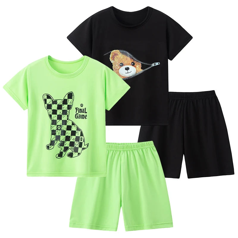 8/2 Pcs Children's Summer Cute Printing Suit Boy Casual Fashion Pocket Bear Short Sleeve Girl Sweet And Cute Joker Comfort Short