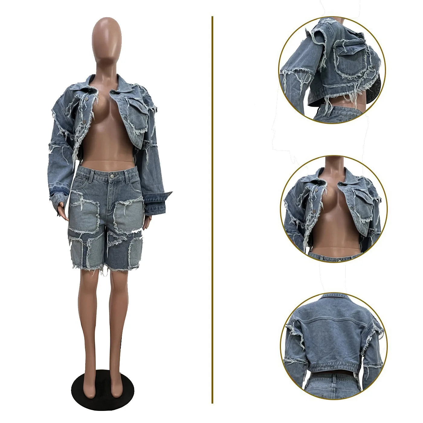 Denim Jean Jackets 2 Piece Pant Set Outfits Women Spring Clothes Y2K Streetwear Sexy Elegant Denim Shorts Two Piece Pant Sets