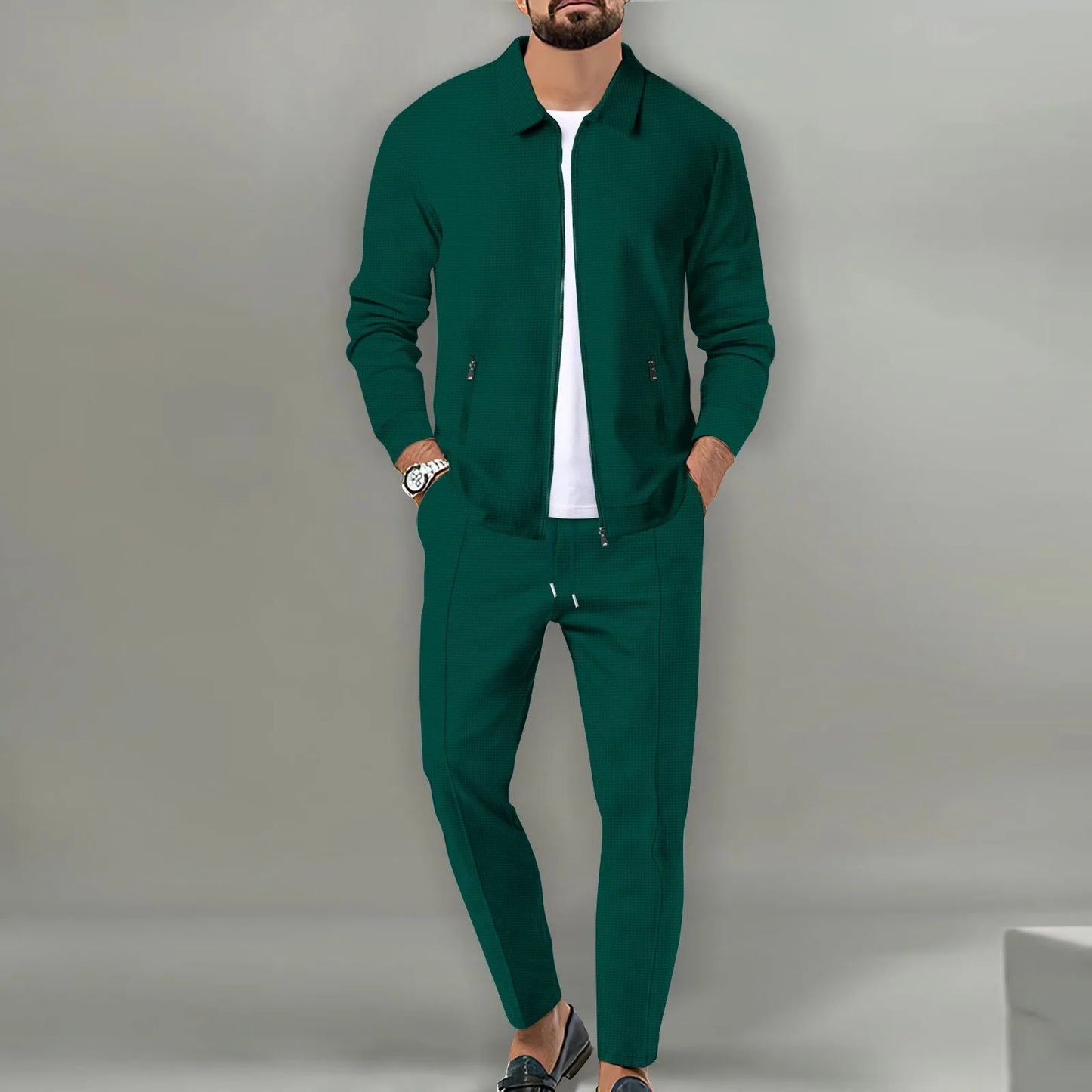 The new 2025 spring and autumn sports men's youth popular solid color jacket jacket trousers two leisure sports suit