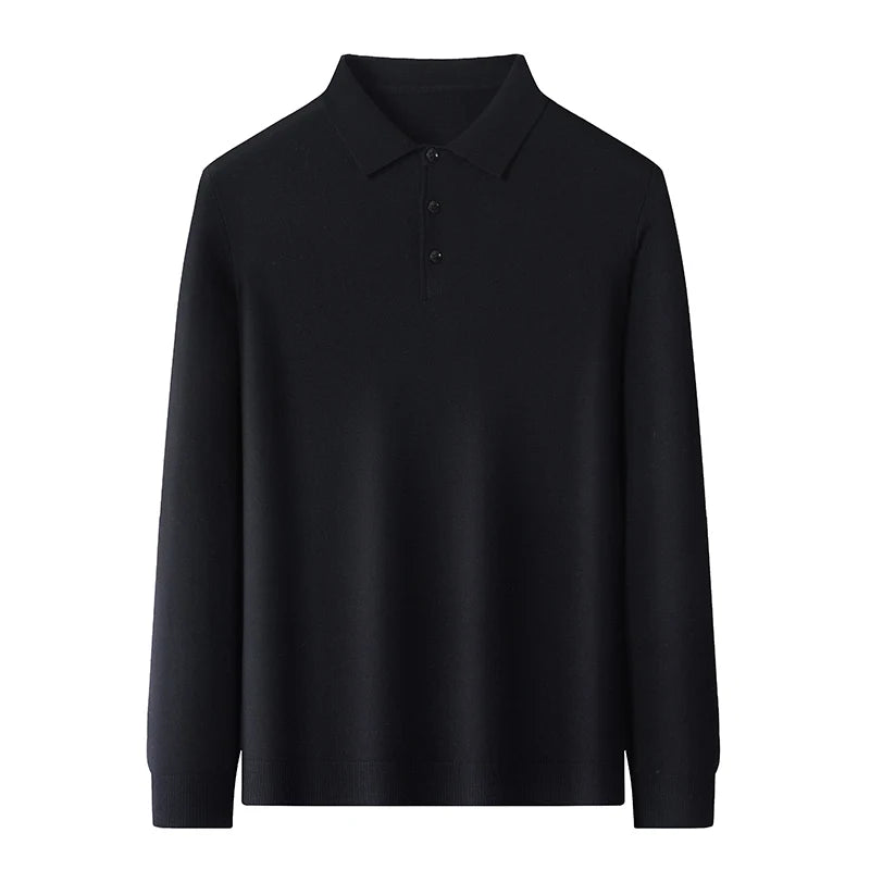 Men's Fine Wool Sweater Polo Collar Pullover Spring Autumn New Cashmere Knitwear Smart Casual Loose Men's Shirts Warm Soft Tops