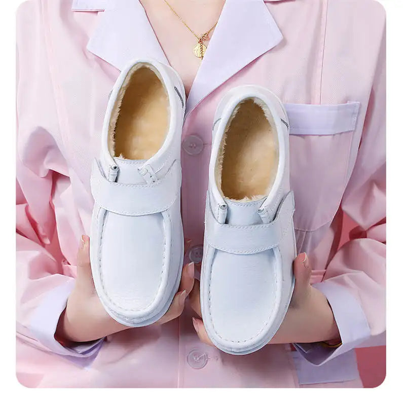 autumn and winter new fashion casual adult women's shoes Nurse shoes white flat leather fashion white  women shoes