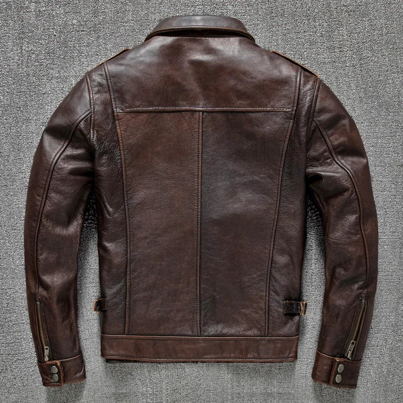 Heavy Industry M65 Hunting Cowhide Leather Jacket Men's Tooling Vintage Red Brown Genuine Leather Coats Plus Size