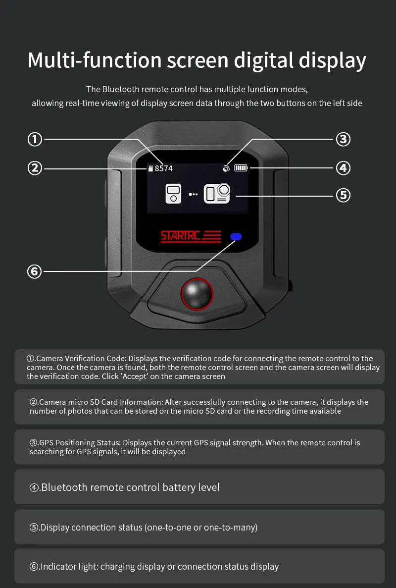 GPS Bluetooth Remote Controller For DJI Osmo Action 6 5 Pro 4 Sport Camera Accessories 25M Wireless Remote Control Wrist Watch