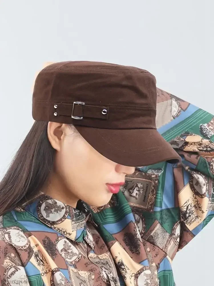 Army Cap Men Women Pure Color Washed Cotton Flat Top Cap Summer Autumn Adjustable Chapeau Visor Hat