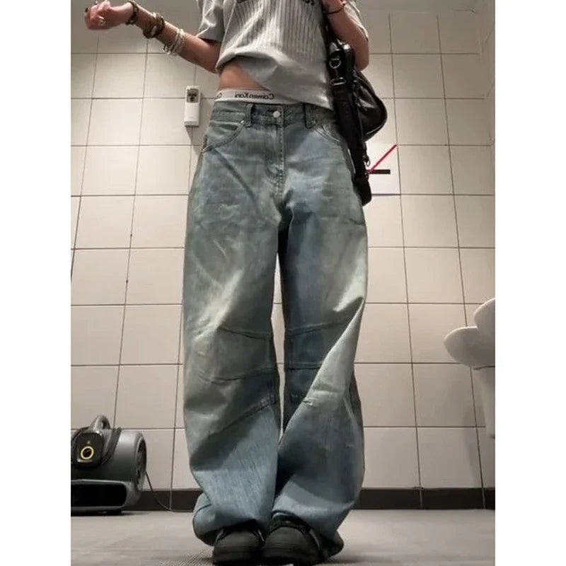 Blue Y2k Boyfriend Jeans Women Harajuku Baggy Denim Trousers Japanese 2000s Style Vintage Jean Long Pants Oversize Clothes New