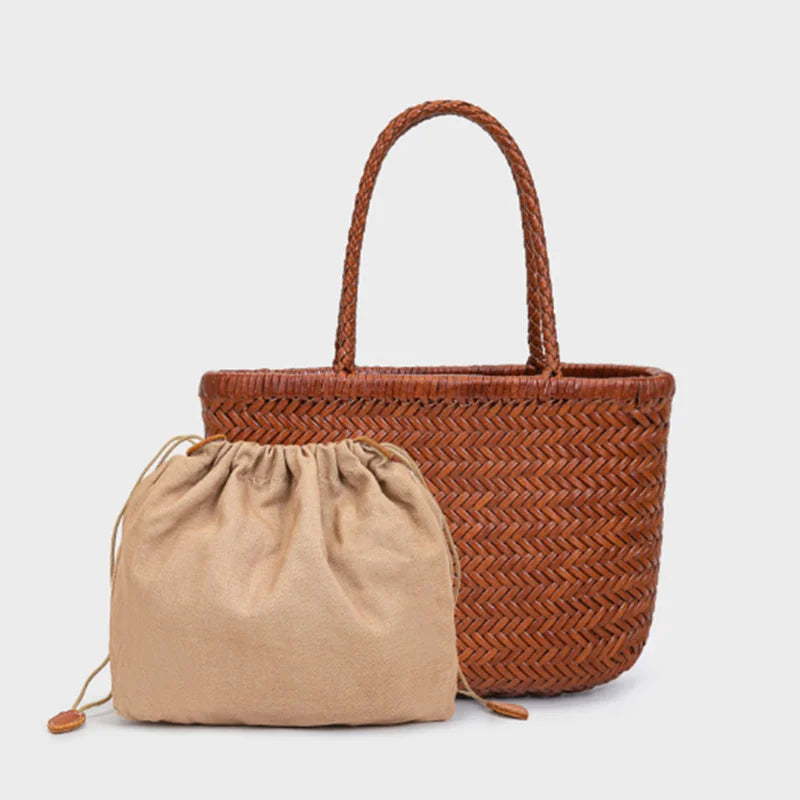 2026 spring new braid bag French basket bag Vintage Boho Gypsy Aztec Ibiza Genuine Leather Messenger Bag  female ins style