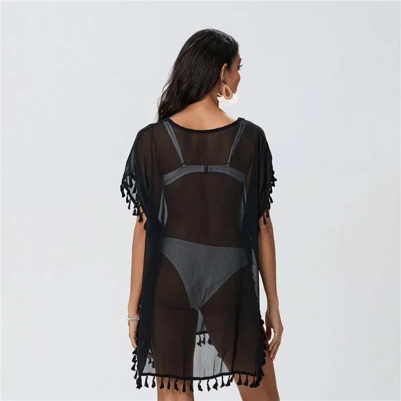 Summer Beach Cover Up For Women Lace Hollow Crochet Swimsuit Beach Dress
