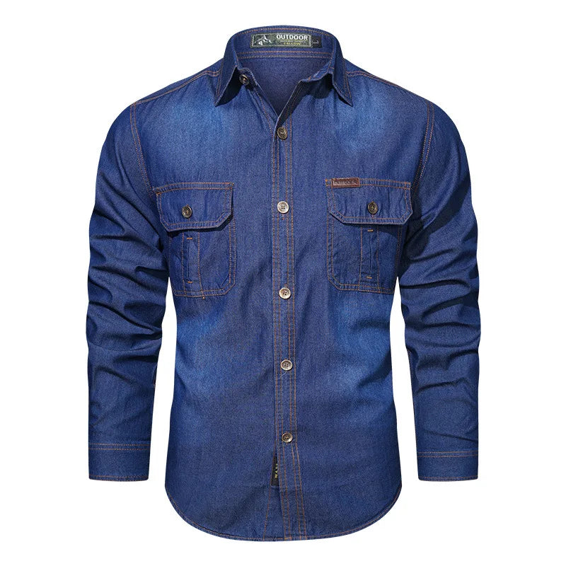 Plus Size 5XL Spring Long Sleeve Loose Denim Shirts Men Pure Cotton Shirt High Quality Male Autumn Fashion Casual Outwear Shirts