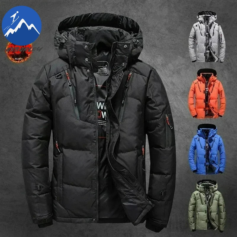 Winter Thickened Men Down Jacket Climbing Hunting Hooded Warm White Duck Down Coat Man Casual Lightweight Puffer Jacket Ski Snow