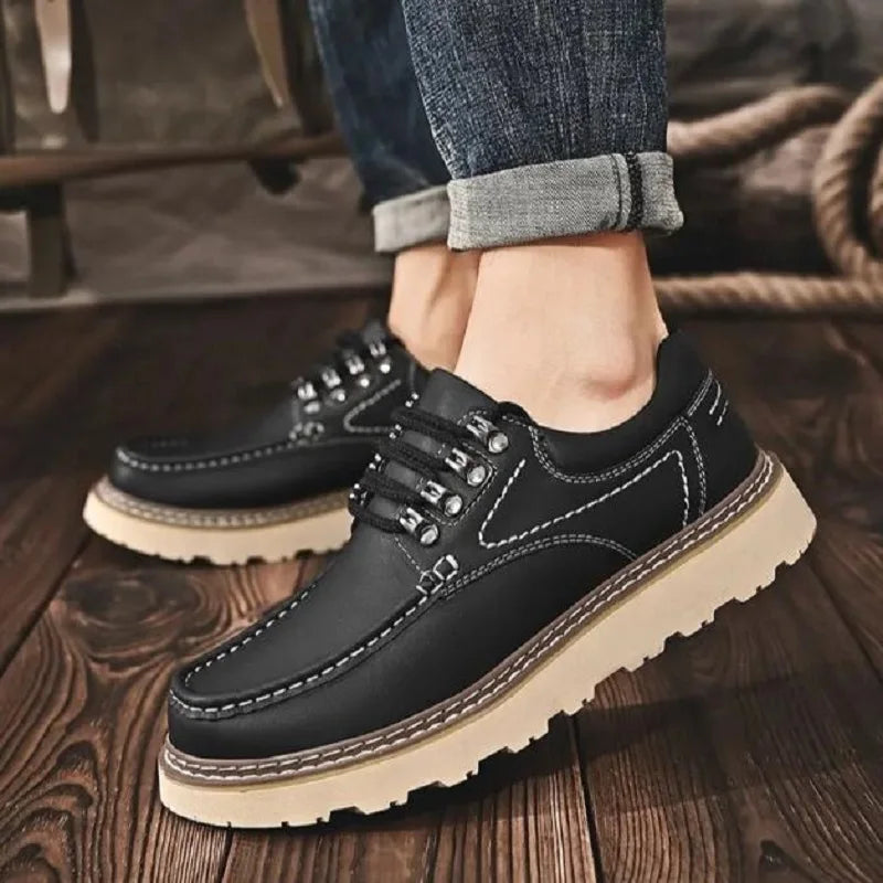 Men's Work Shoes Luxury Brand Leather Outdoor Casual Shoes for Men Dress Shoes High Quality Comfy Thick Bottom Shoes D2A54