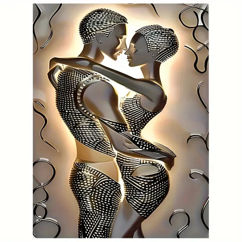 Modern Couple Sculpture Art Canvas Prints, Wall Art Canvas Posters Prints, Unique Decoration, Love Theme Living Room Home Decor
