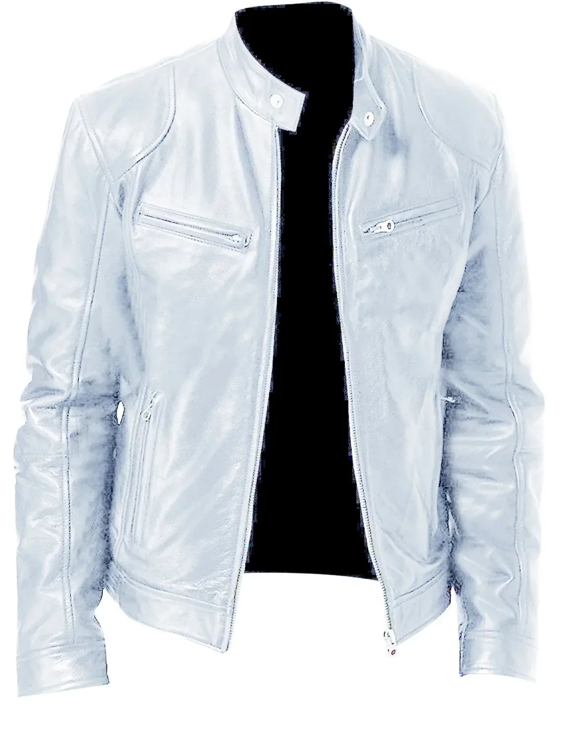 2024 Fashion Mens Leather Jacket Slim Fit Stand Collar PU Jacket Male Anti-wind Motorcycle Lapel Diagonal Zipper Jackets Spring