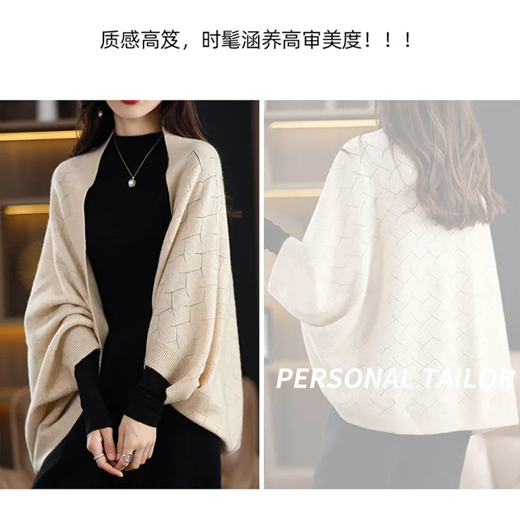 Wool Knitted Shawl Scarf Dual-purpose Autumn and Winter New Solid Color Loose Versatile Exterior Cloak Cardigan