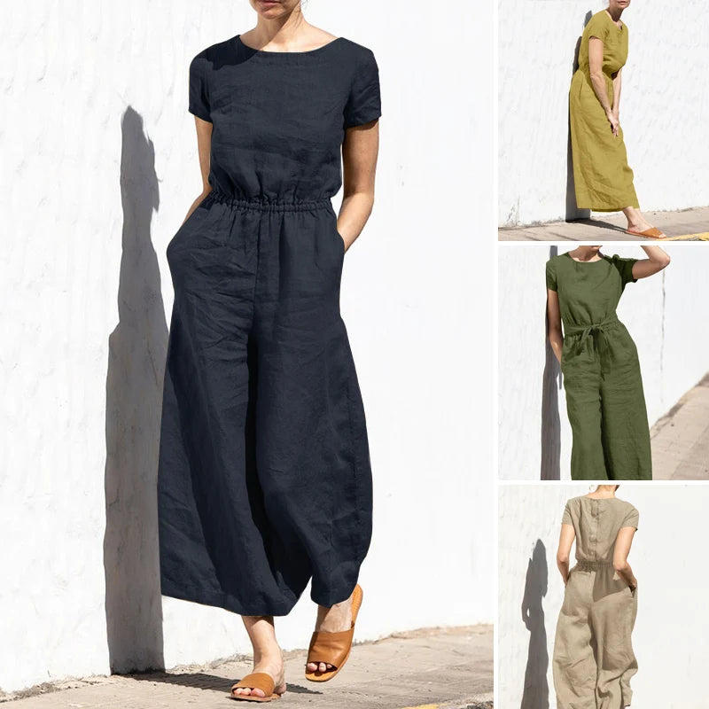 New Summer plus Size  Color High Waist Svel Long Pants Women's Faion Casual Loose Sle One-Piece Suit
