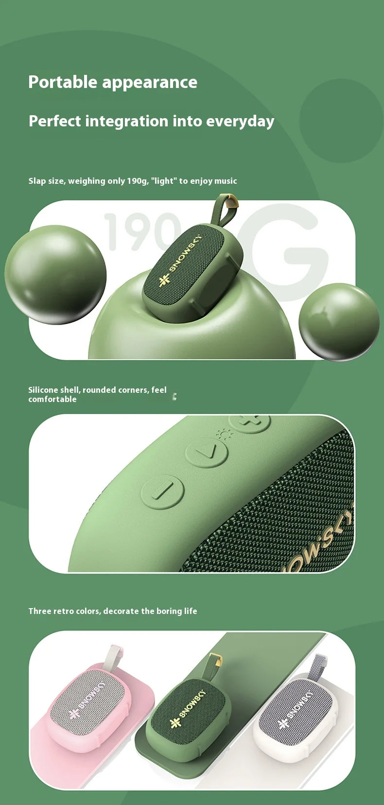 FiiO SnowSky Anywhere Protable Bluetooth Speaker IPX6 Waterproof 45mm Loudspeaker 1400mAh Mini Bluetooth Speaker Outdoor Hiking