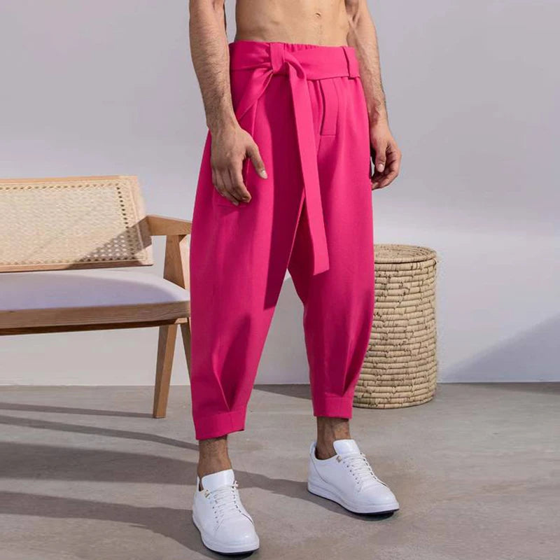 Spring Men Belt Baggy Pants Casual Streetwear Premium Quality Solid Color Oversized Joggers Fashion Harem Pants 2026 New S-3XL