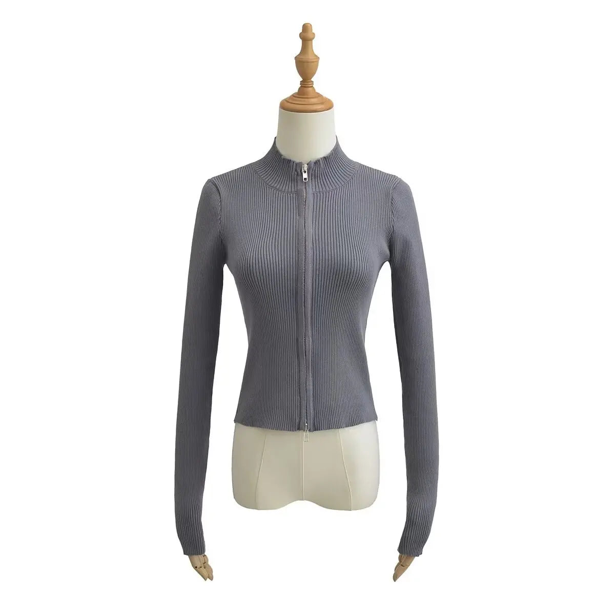 Slim Fit American Style Knitted Cardigan Women's Double Zipper Open Front Pure Desire Autumn Fashion Outerwear BM Style