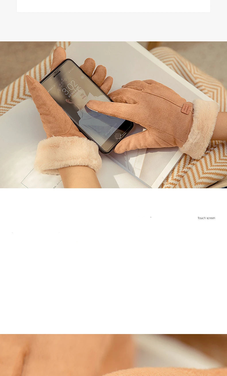 New Fashion Gloves Autumn Winter Cute Furry Warm Mitts Full Finger Mittens Women Outdoor Sport Female Gloves Screen