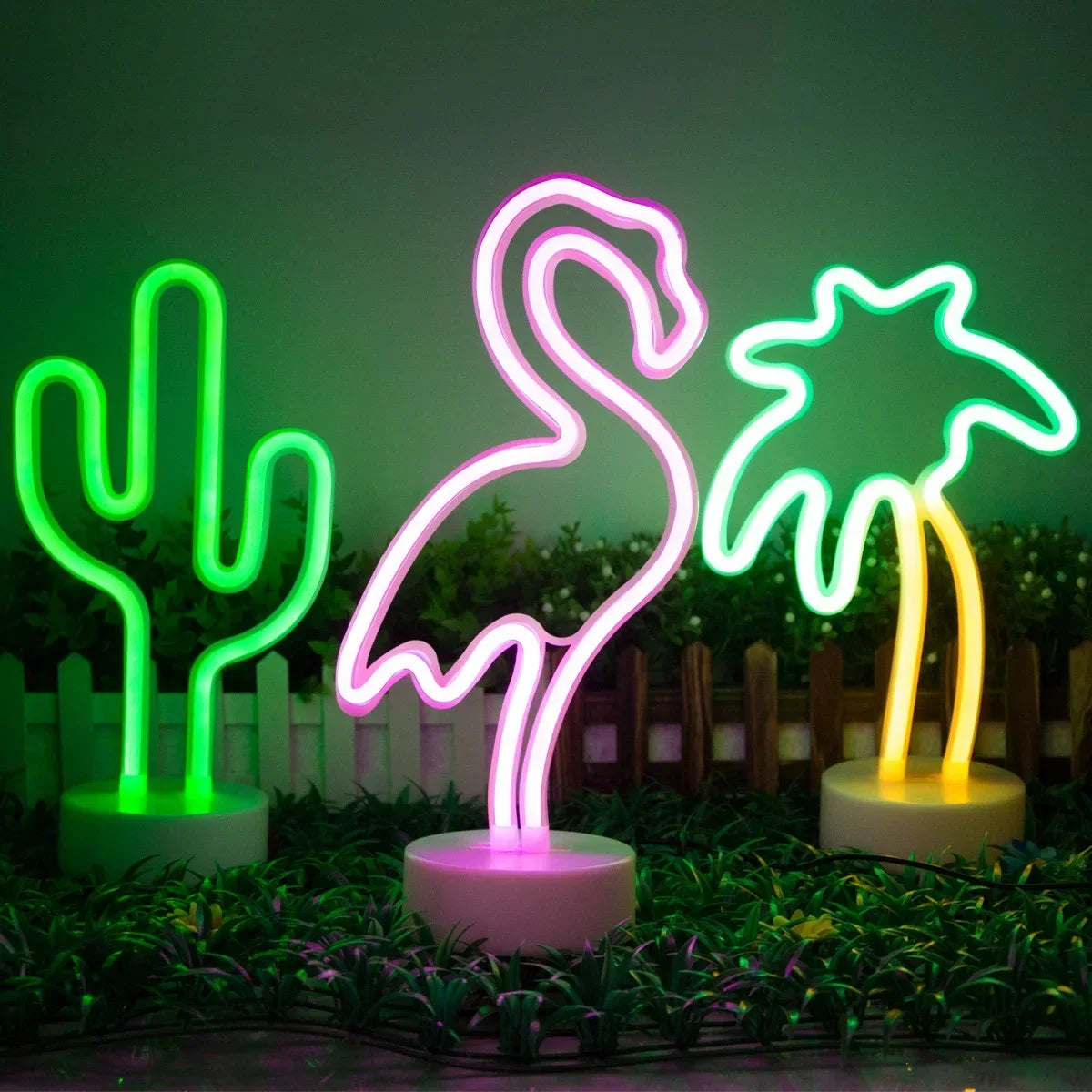 LED Neon Night Light Sign Flamingo Coconut Tree Cactus Table Lamp Kids Birthday Gifts Bedroom Christmas Art Decor Battery/USB