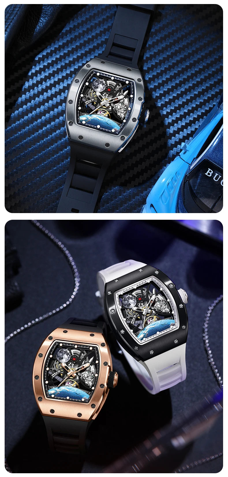 Hollow Automatic Mechanical Watch 5ATM Waterproof Sports Silicone Strap Custom Logo High-Quality Wristwatch Active Lifestyle