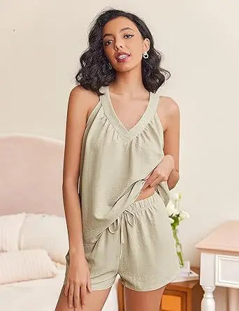 New Summer Women's 2-piece Set Pink V-neck Vest Elastic Pocket White Stylish Black Shorts Set