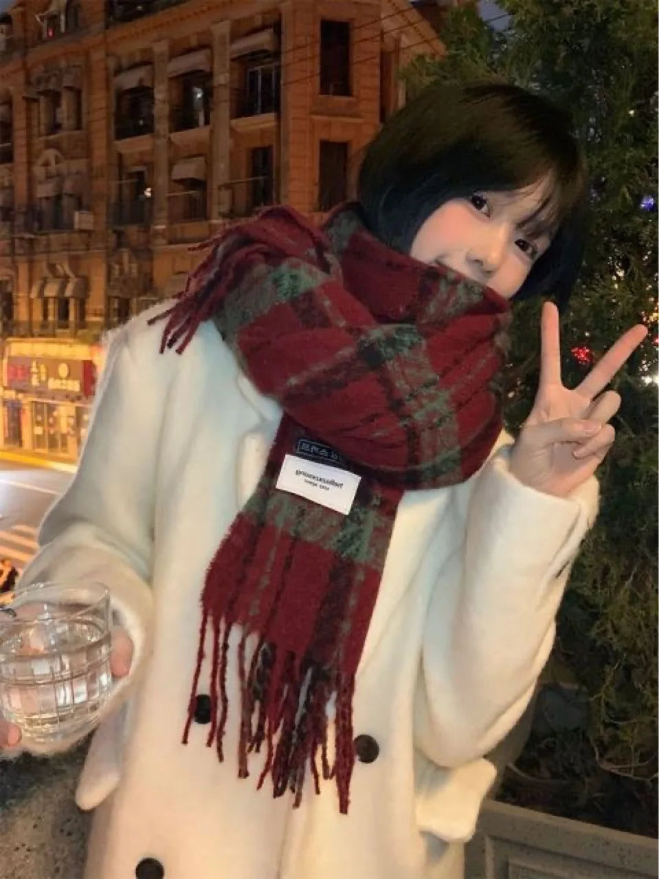Autumn New Korean Style Warm Scarf Woman Plaid Elegant Shawl Girl Holiday Party Red Casual Preppy Winter Scarf