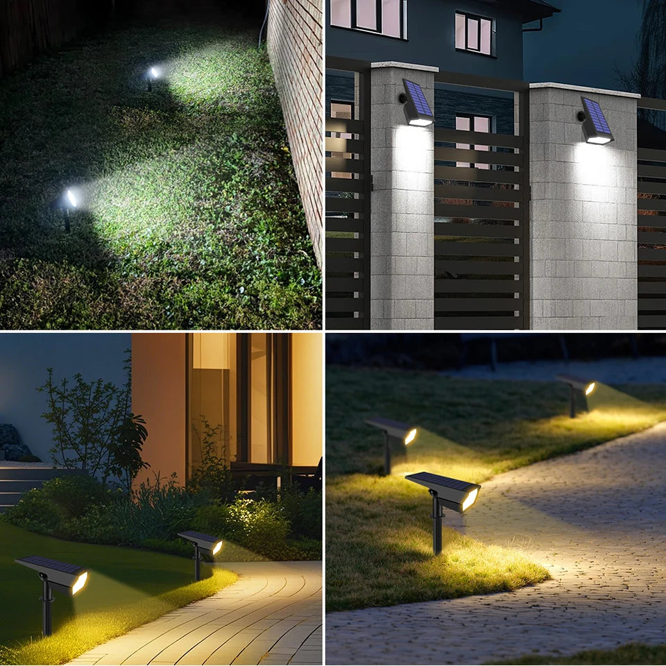 Dimmable LED Solar Spotlight With Monocrystalline Silicon Solar Panel Fast Charge For Outdoor Landscape Wall Pathway Garden Yard