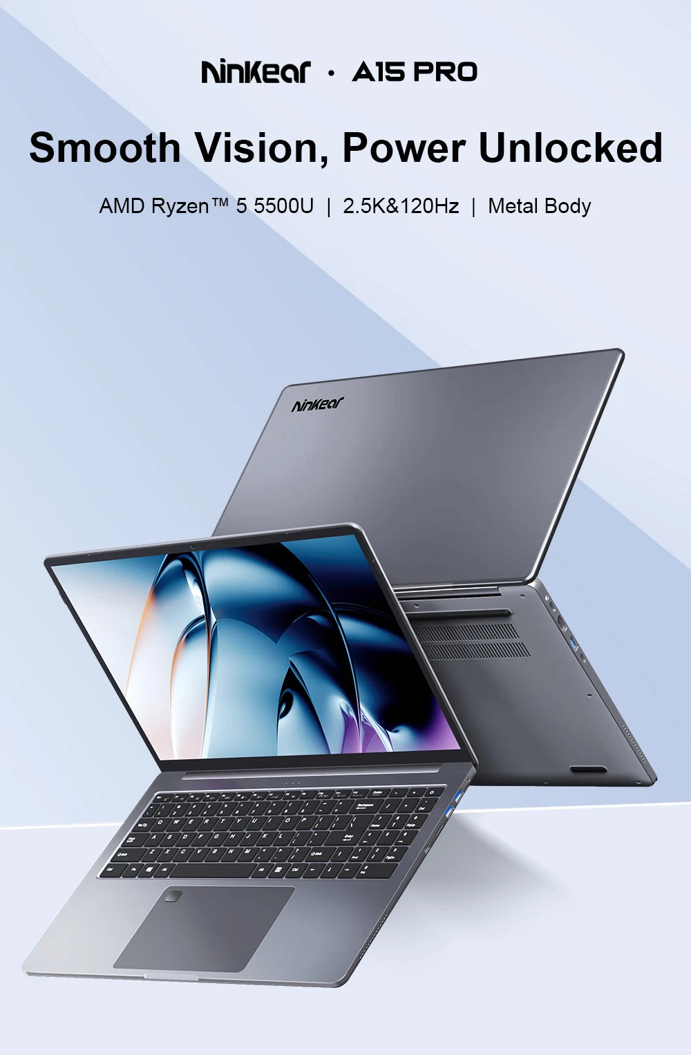 Ninkear A15 Pro Laptop 16" IPS 2.5K FHD AMD Ryzen5 5500U Notebook 16G DDR4 3200Mhz+512GB 54Wh Battery Windows11 PRO Computer