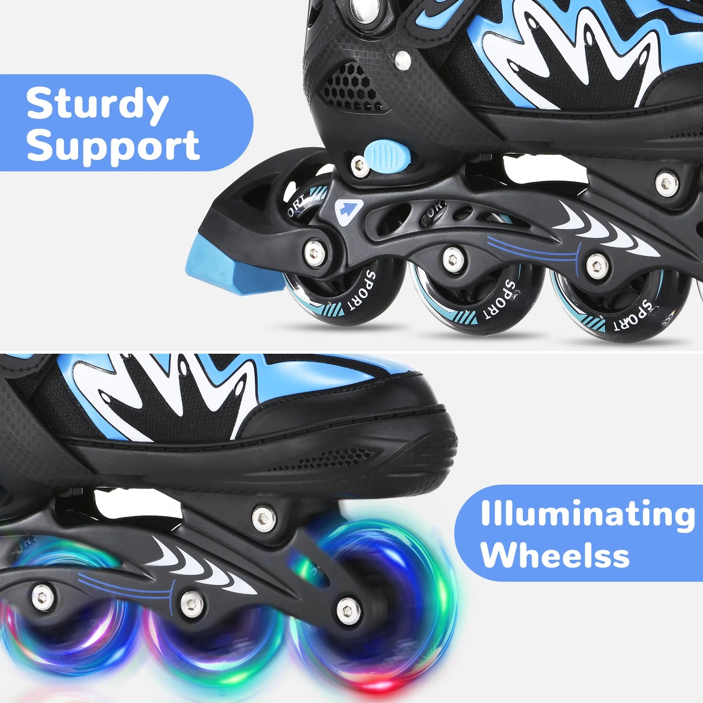 Tomshoo Roller Blades Kids Adjustable Roller Skates w Light-Up Wheels Secure Triple Girls Boys Toddler Smooth Quiet Rollerblades