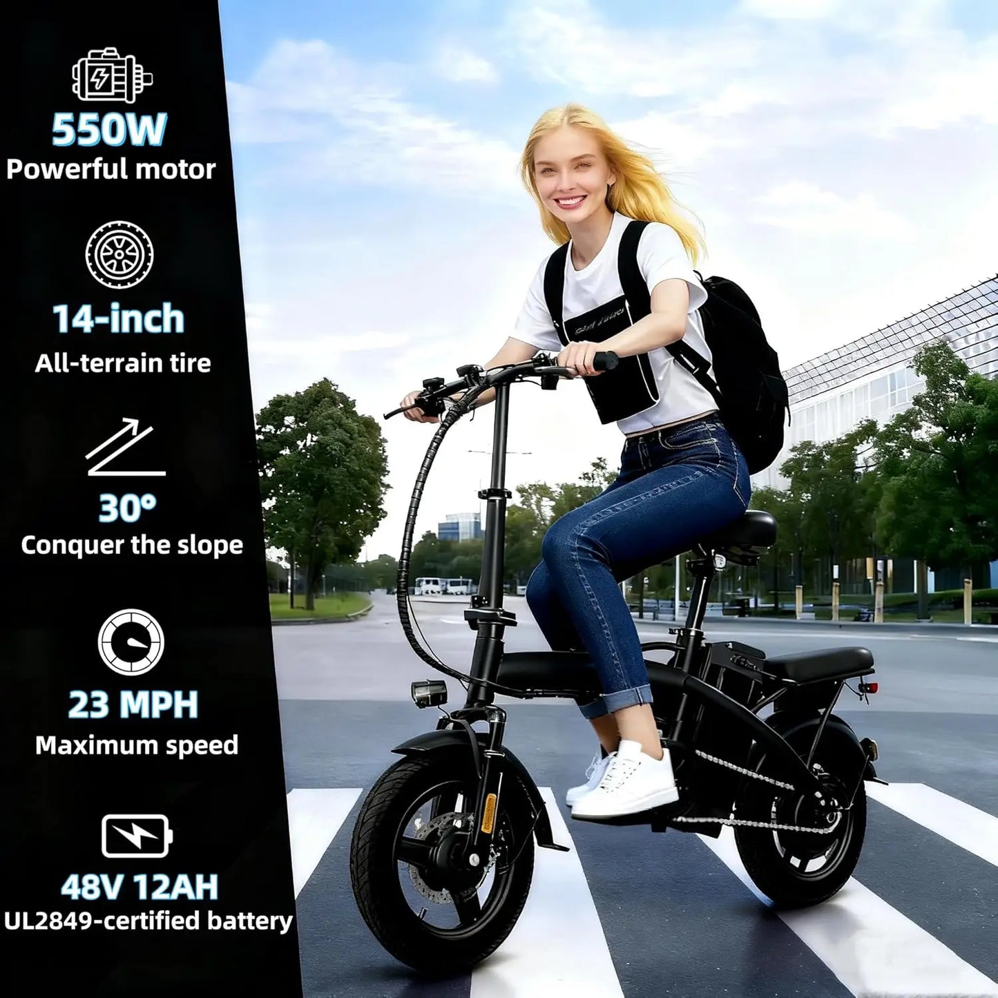 Folding Electric Bike for Adults 500w Brushless Motor | 48V Removable Battery | 19.88 Mph Speed | PAS 35 Miles, Customized