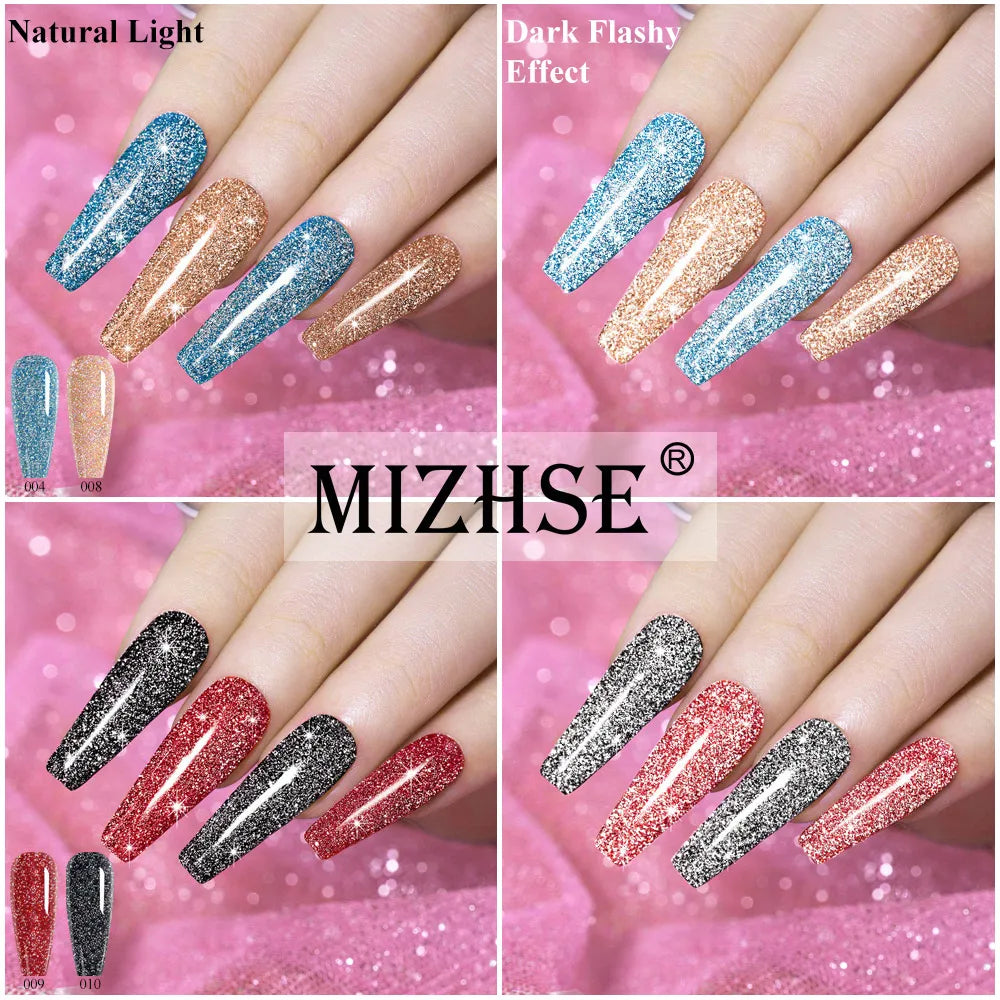 MIZHSE 7ML Reflective Top Coat Gel Nail Polish Shiny Glitter Vernis Semi Permanent Varnish Nail Gel Polish for Manicure Nail Art