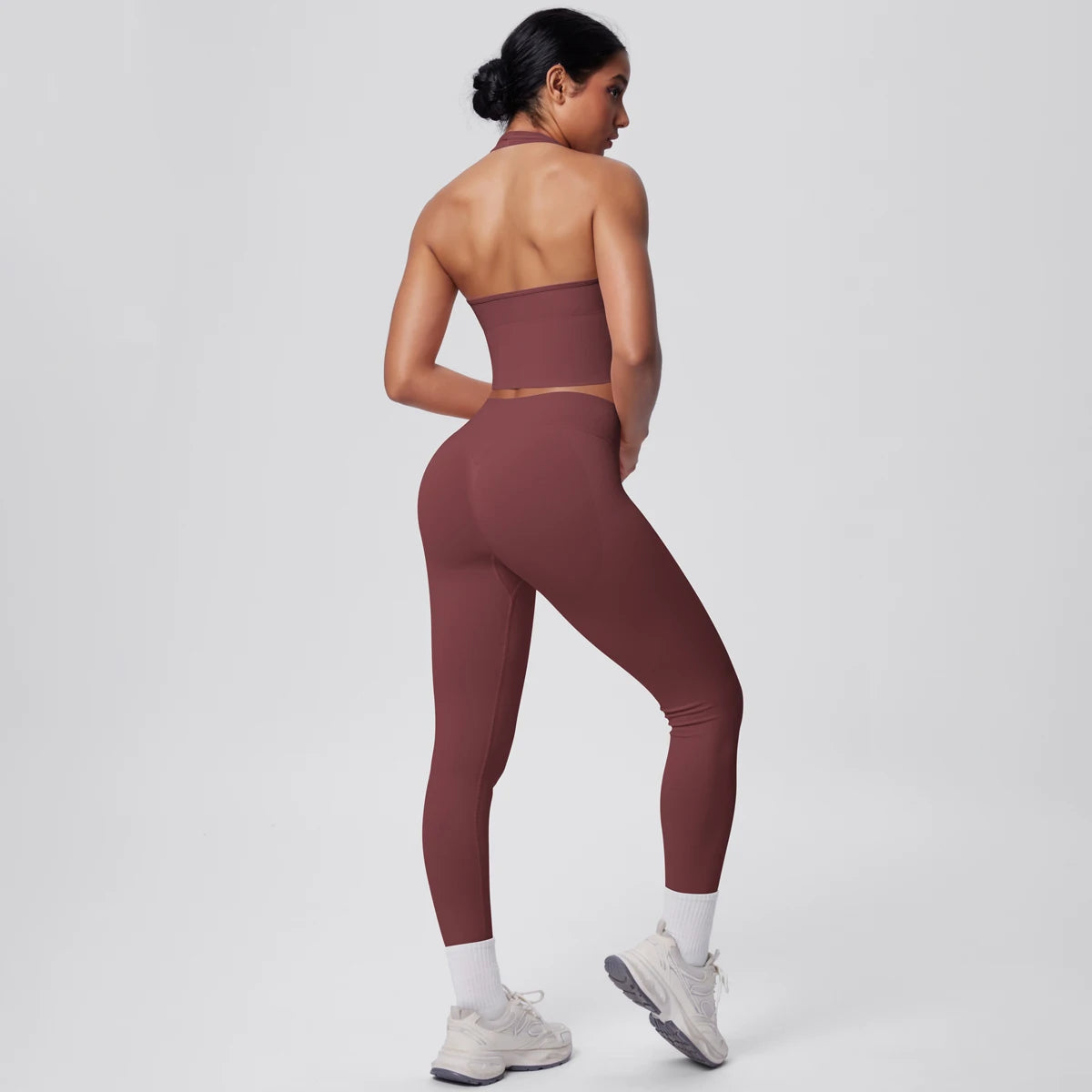 Solid Color Backless Breathable 2pieces Set for Woman High Strength Training Yoga Set Hanging Neck Bra Gym Push Up Fitness Pants