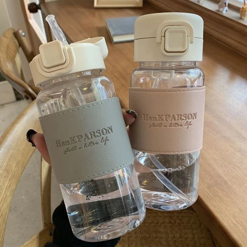 500ML Portable Water Bottle with Straw, Cute Leak-Proof Plastic Milk Cup Coffee Mug Tea Juice Cup Festive Christmas Casual Style