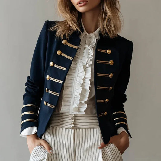 Vintage Commuter Coat Women Autumn European American Fashion Slim Fit Top Elegant All-match Double Breasted Jackets Outerwear