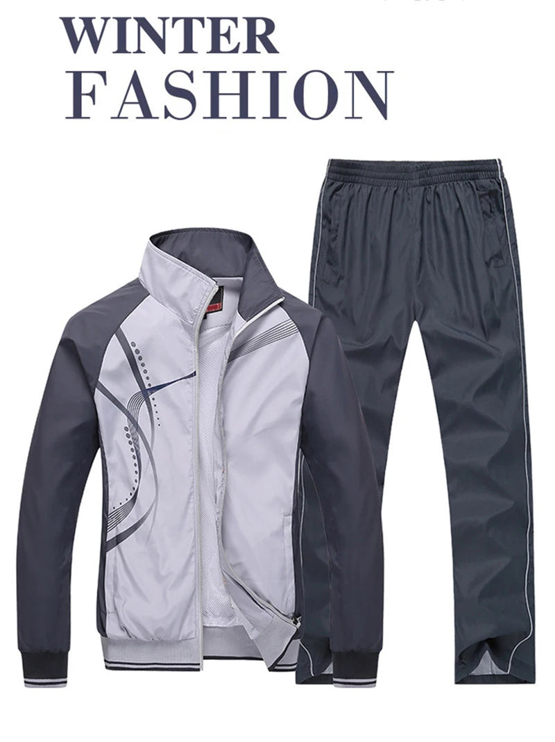 Men Tracksuit New Spring Autumn 2 Piece Sports Suit Jacket+Pant Sweatsuit Male Fashion Print Clothing Men's Sportswear Sets